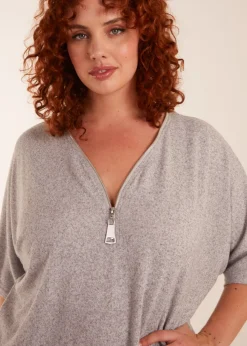 Blue Vanilla Grey Curve Zip Front Top