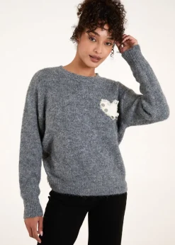 Blue Vanilla Grey Embellished Heart Knit Jumper