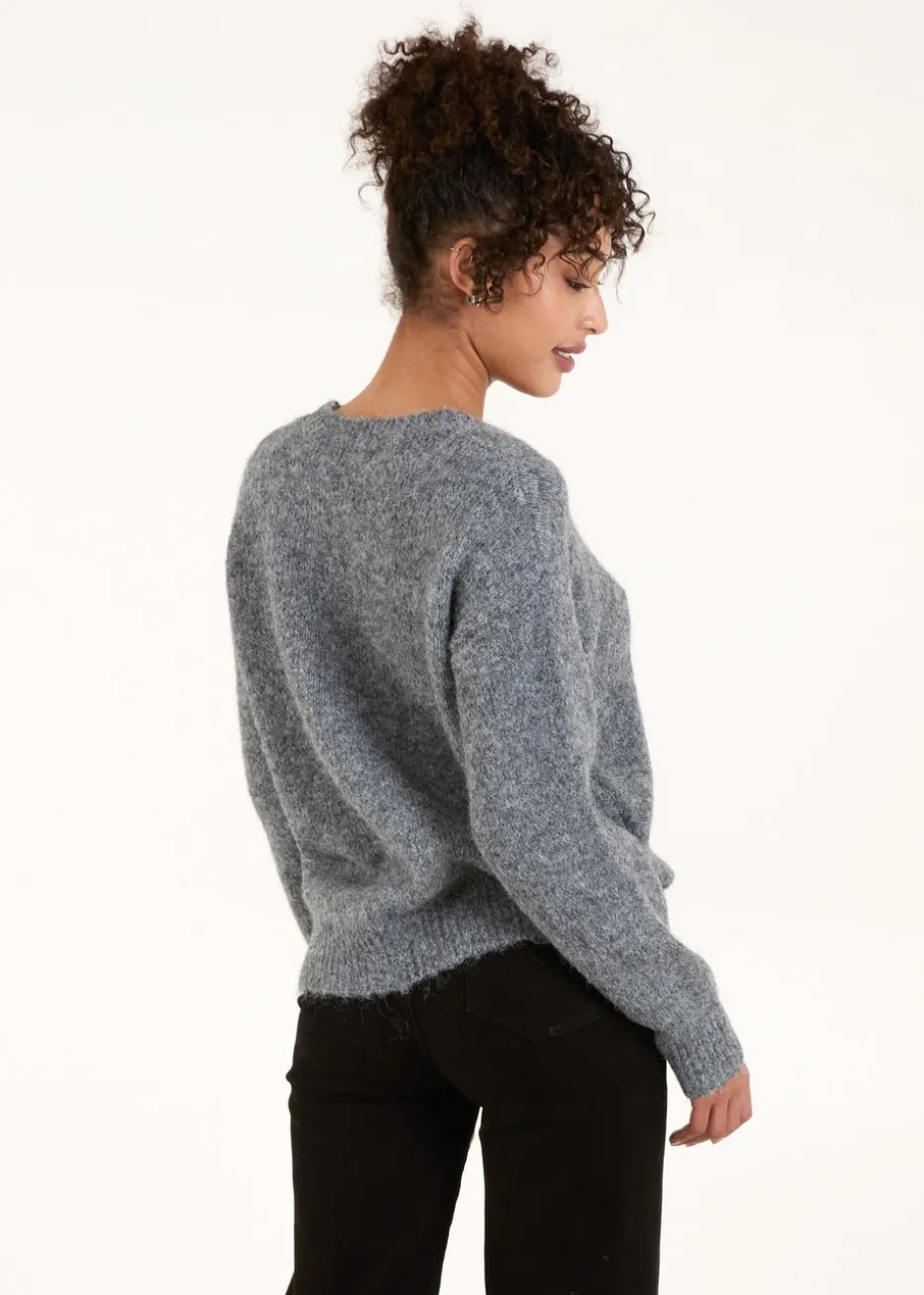 Blue Vanilla Grey Embellished Heart Knit Jumper