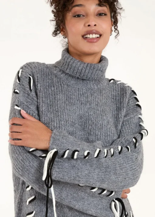 Blue Vanilla Grey Embroidered Stitch Jumper