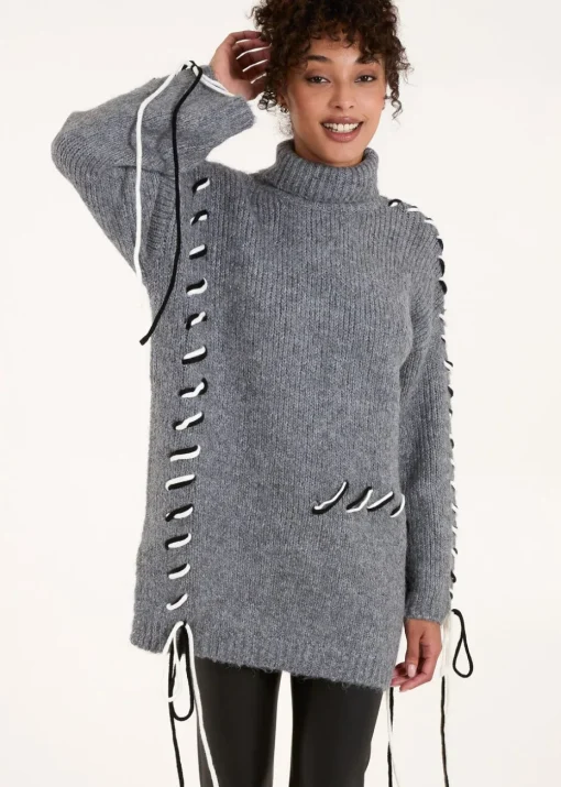 Blue Vanilla Grey Embroidered Stitch Jumper