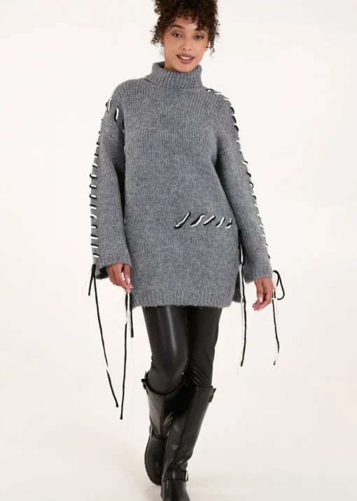Blue Vanilla Grey Embroidered Stitch Jumper