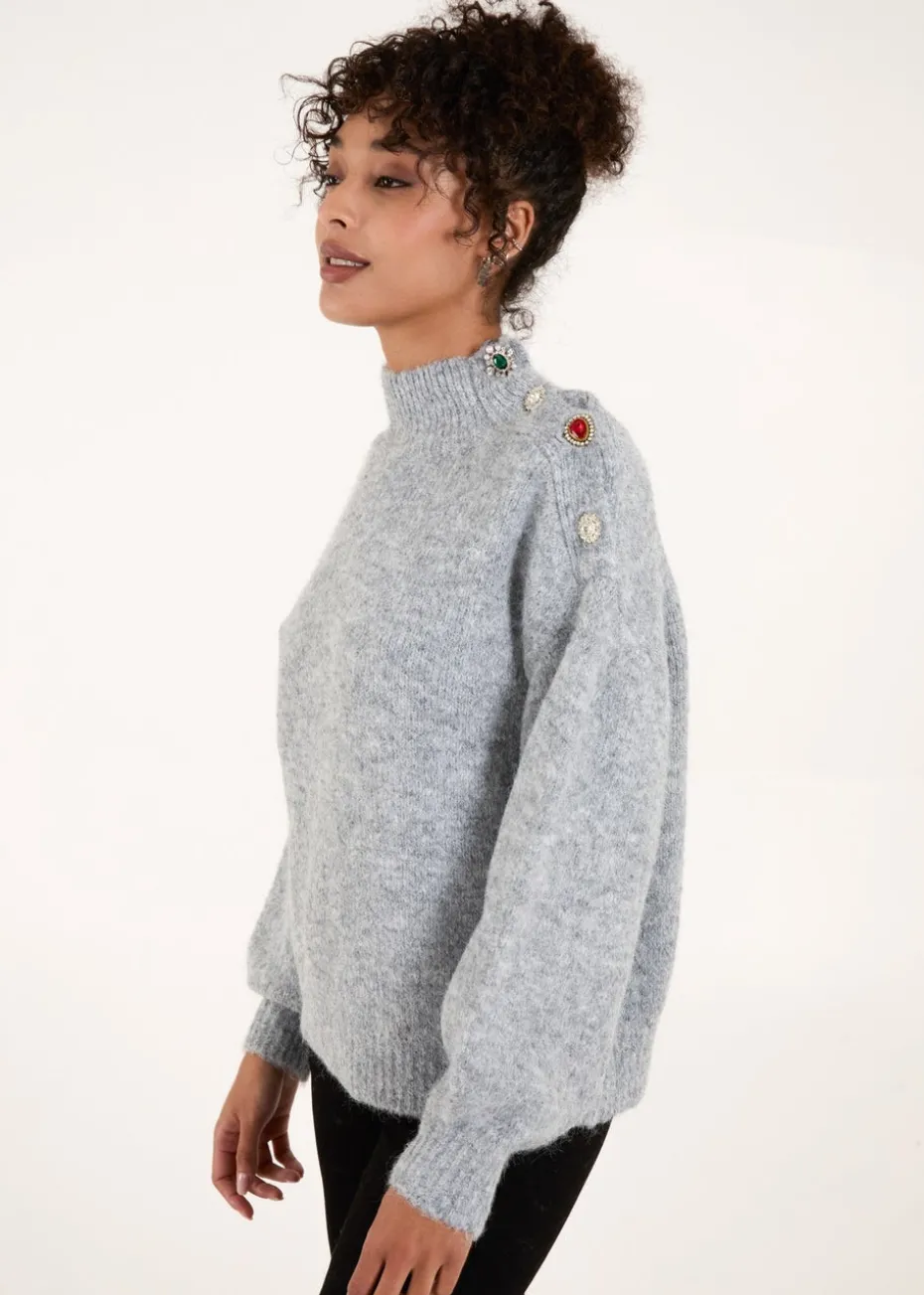 Blue Vanilla Grey Jewel Button Knit Jumper
