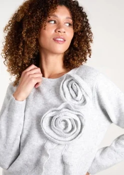 Blue Vanilla Grey Knit Corsage Flower Jumper