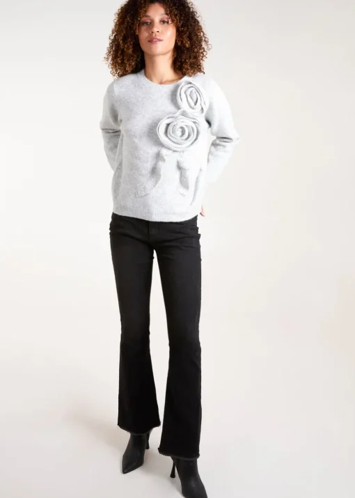Blue Vanilla Grey Knit Corsage Flower Jumper