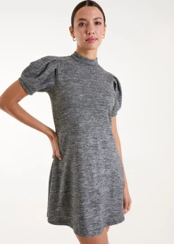 Blue Vanilla Grey Puff Sleeve Smock Dress