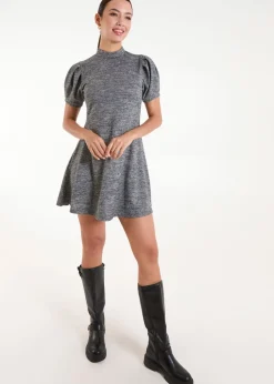 Blue Vanilla Grey Puff Sleeve Smock Dress