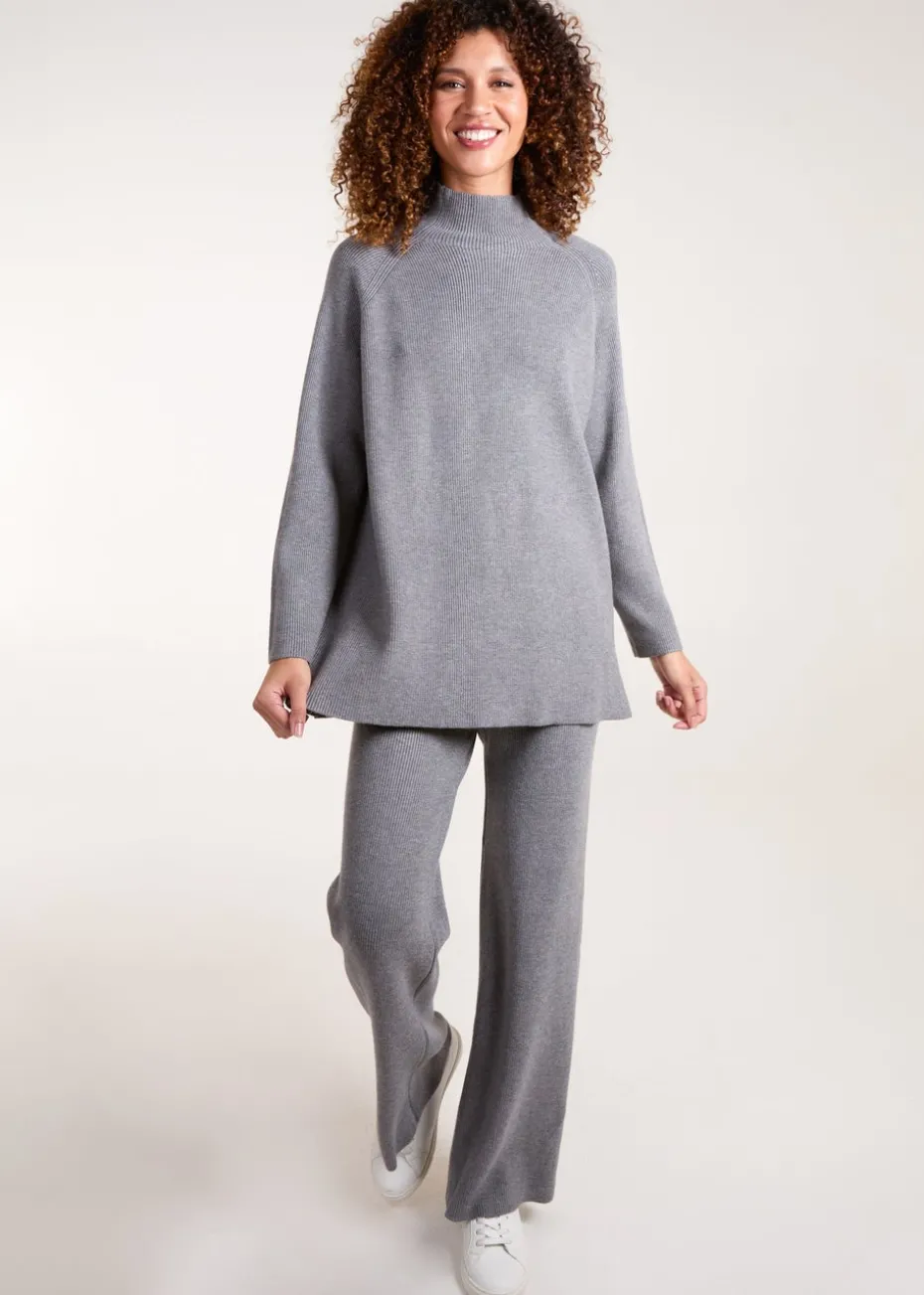 Blue Vanilla Grey Ribbed High Neck Co-Ord Set