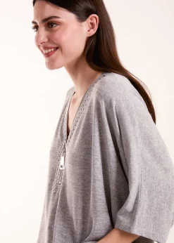 Blue Vanilla Grey Studded Zip Front Top