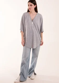 Blue Vanilla Grey Studded Zip Front Top