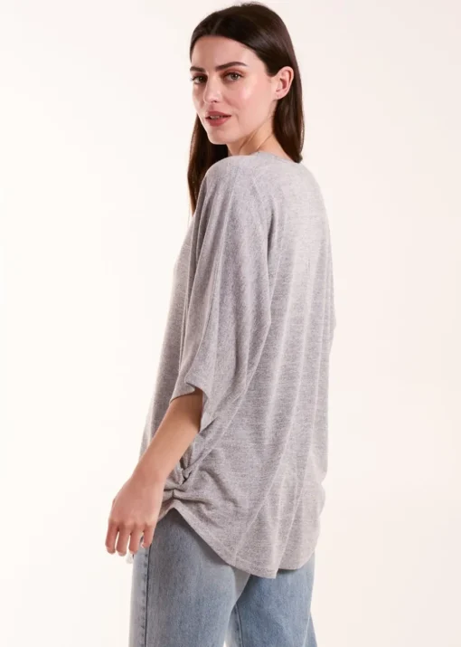 Blue Vanilla Grey Studded Zip Front Top