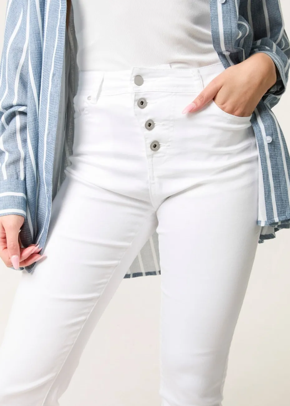 Blue Vanilla Ivory Button Front Capri Trouser