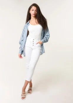 Blue Vanilla Ivory Button Front Capri Trouser