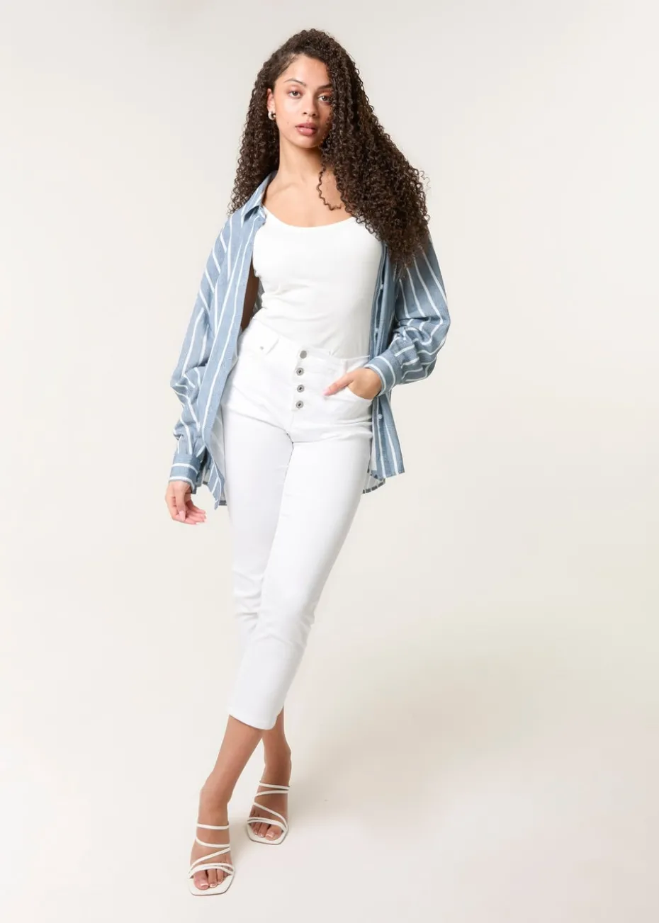 Blue Vanilla Ivory Button Front Capri Trouser