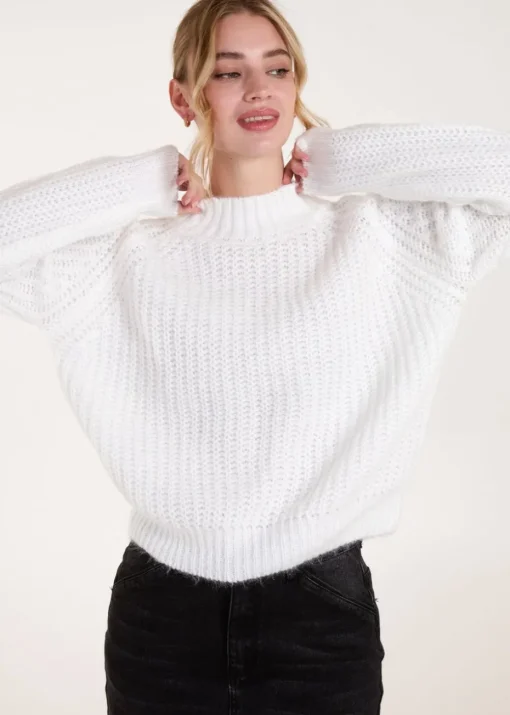 Blue Vanilla Ivory Cable Knit High Neck Jumper