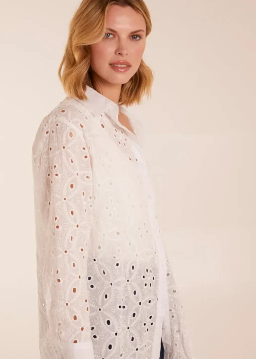 Blue Vanilla Ivory Crochet Detailed Long Sleeve Shirt