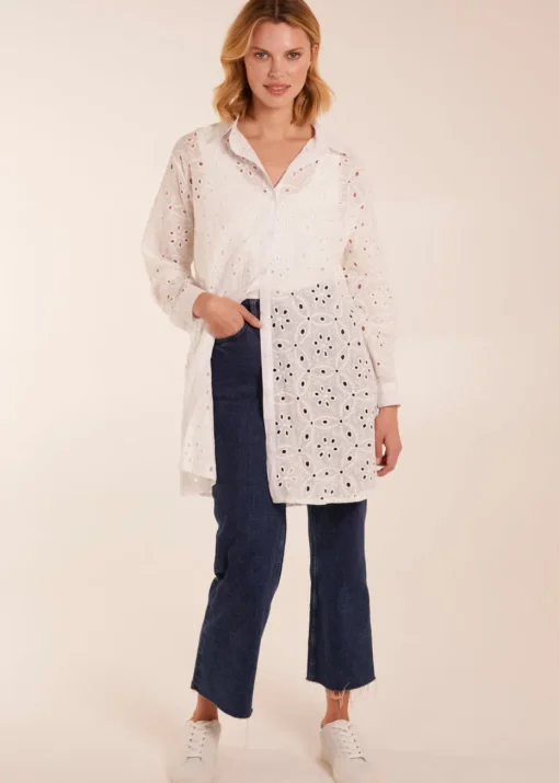 Blue Vanilla Ivory Crochet Detailed Long Sleeve Shirt