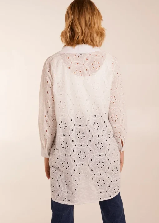 Blue Vanilla Ivory Crochet Detailed Long Sleeve Shirt