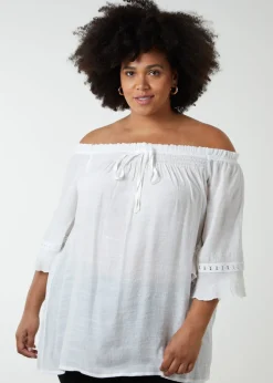 Blue Vanilla Ivory Curve Bardot Tie Front Top