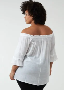 Blue Vanilla Ivory Curve Bardot Tie Front Top