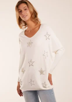 Blue Vanilla Ivory Diamante Pearl Star Jumper