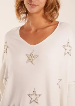 Blue Vanilla Ivory Diamante Pearl Star Jumper