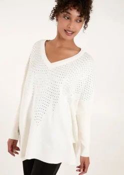 Blue Vanilla Ivory Diamante V Neck Jumper