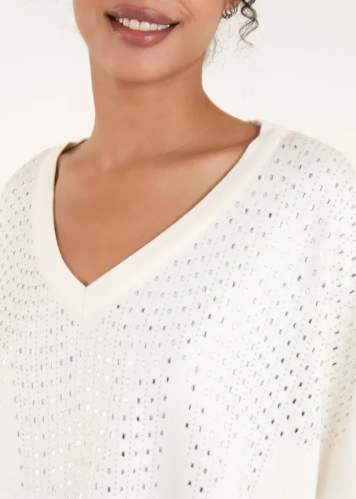 Blue Vanilla Ivory Diamante V Neck Jumper