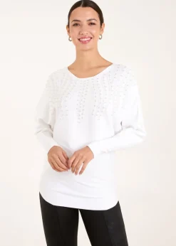 Blue Vanilla Ivory Embellished Pearl Knitted Jumper