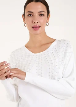 Blue Vanilla Ivory Embellished Pearl Knitted Jumper