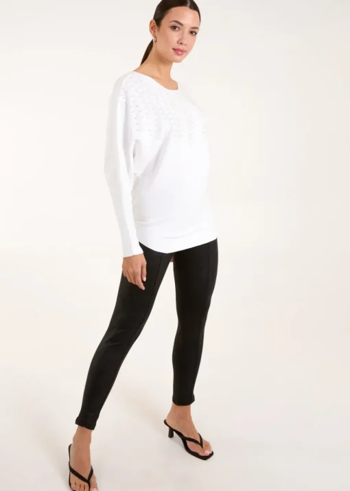 Blue Vanilla Ivory Embellished Pearl Knitted Jumper