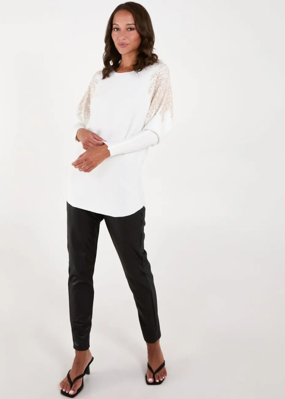 Blue Vanilla Ivory Embellished Shoulder Jumper