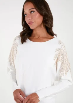 Blue Vanilla Ivory Embellished Shoulder Jumper