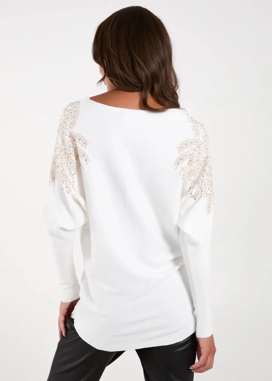 Blue Vanilla Ivory Embellished Shoulder Jumper