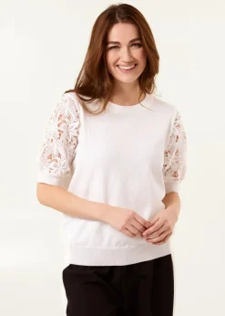 Blue Vanilla Ivory Embroidered Sleeve Top