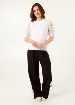 Blue Vanilla Ivory Embroidered Sleeve Top