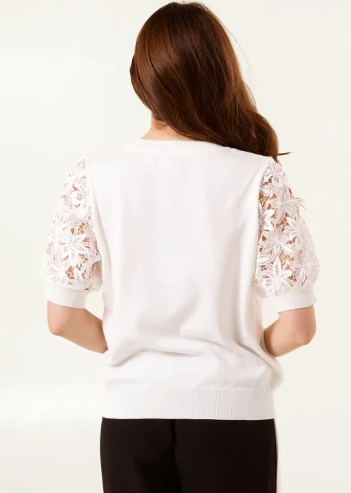Blue Vanilla Ivory Embroidered Sleeve Top