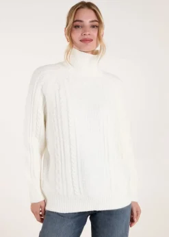 Blue Vanilla Ivory High Neck Cable Knit Jumper