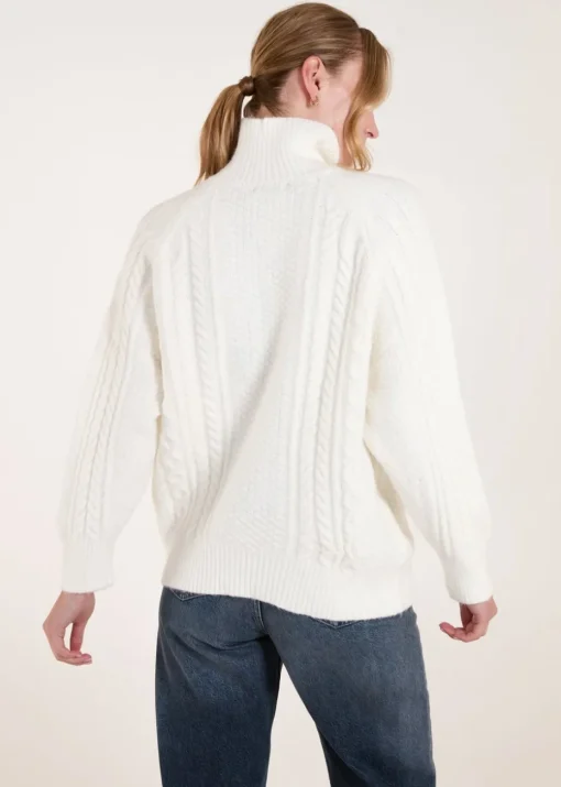Blue Vanilla Ivory High Neck Cable Knit Jumper