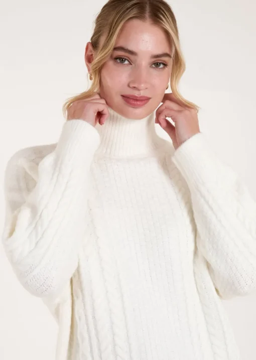 Blue Vanilla Ivory High Neck Cable Knit Jumper