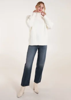 Blue Vanilla Ivory High Neck Cable Knit Jumper
