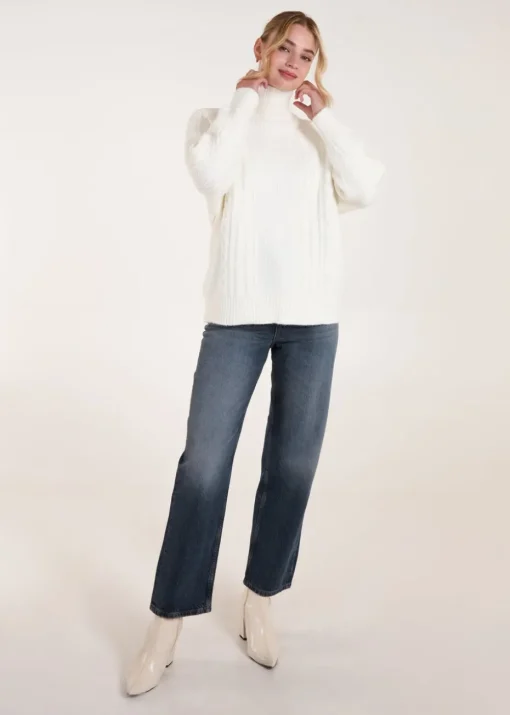 Blue Vanilla Ivory High Neck Cable Knit Jumper