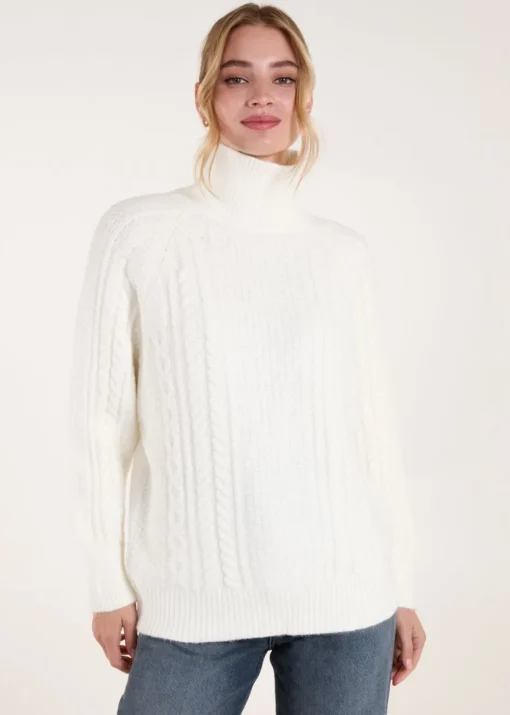 Blue Vanilla Ivory High Neck Cable Knit Jumper