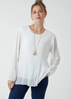 Blue Vanilla Ivory Long Sleeve Pleated Top