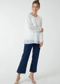 Blue Vanilla Ivory Long Sleeve Pleated Top