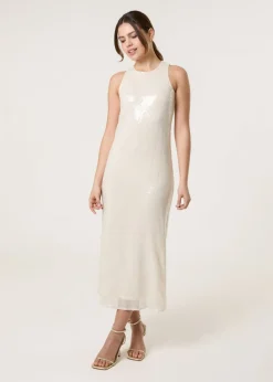 Blue Vanilla Ivory Luxe Sequin Bias Cut Midi Dress