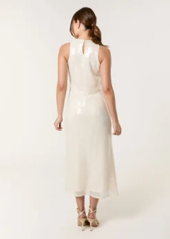 Blue Vanilla Ivory Luxe Sequin Bias Cut Midi Dress