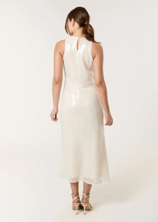Blue Vanilla Ivory Luxe Sequin Bias Cut Midi Dress
