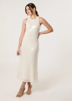 Blue Vanilla Ivory Luxe Sequin Bias Cut Midi Dress