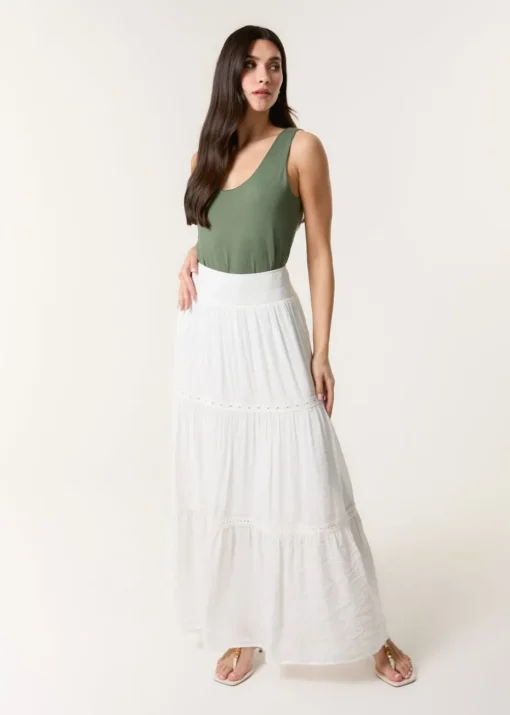 Blue Vanilla Ivory Mix Crochet Maxi Skirt